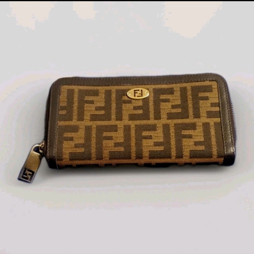 Fendi Zucca Zip Around Wallet Clutch Large